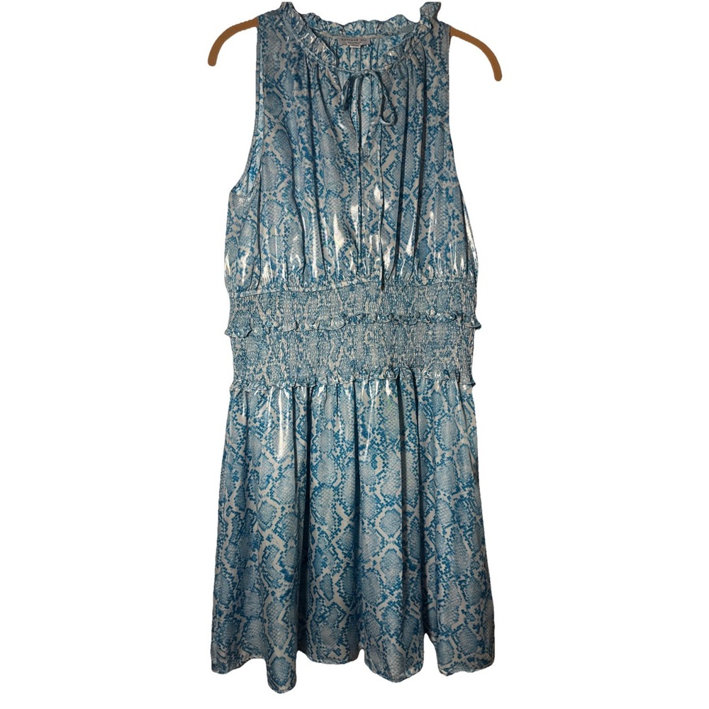 Current Air Dress Womens Blue Excellent Metallic Snakeskin Smocked Mini L